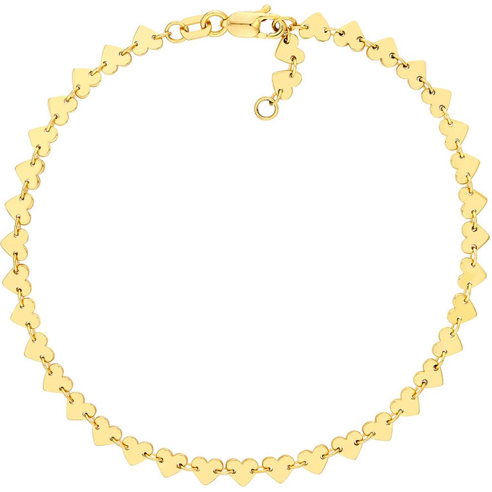 Olas d'Oro - 14K Yellow Gold Heart Station Bracelet with Adjustable Lobster Clasp - 3.60 Grams