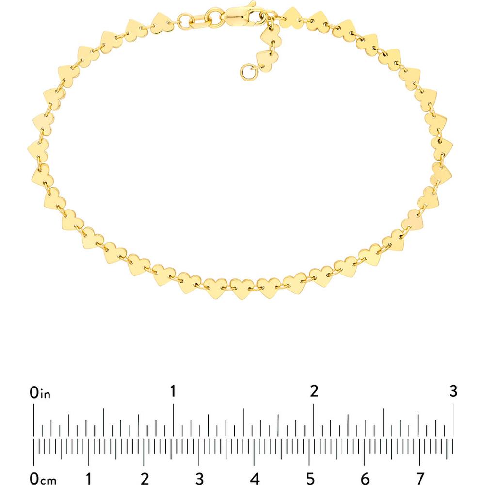 Olas d'Oro - 14K Yellow Gold Heart Station Bracelet with Adjustable Lobster Clasp - 3.60 Grams