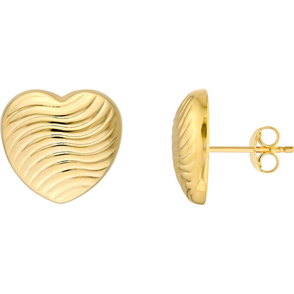 Olas d'Oro - 14K Yellow Gold Heart Wave Pattern Stud Earrings - 3.64g Total Weight