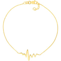 Olas d'Oro - 14K Yellow Gold Heartbeat Adjustable Bracelet - 1.20g Weight