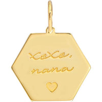 Olas d'Oro - 14K Yellow Gold Hexagon Engravable Charm Pendant  1.55g