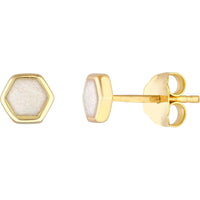 Olas d'Oro - 14K Yellow Gold Hexagon Mother of Pearl Enamel Stud Earrings