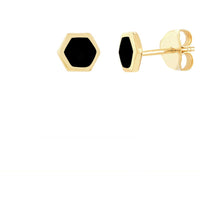 Olas d'Oro - 14K Yellow Gold Hexagon Onyx Enamel Stud Earrings
