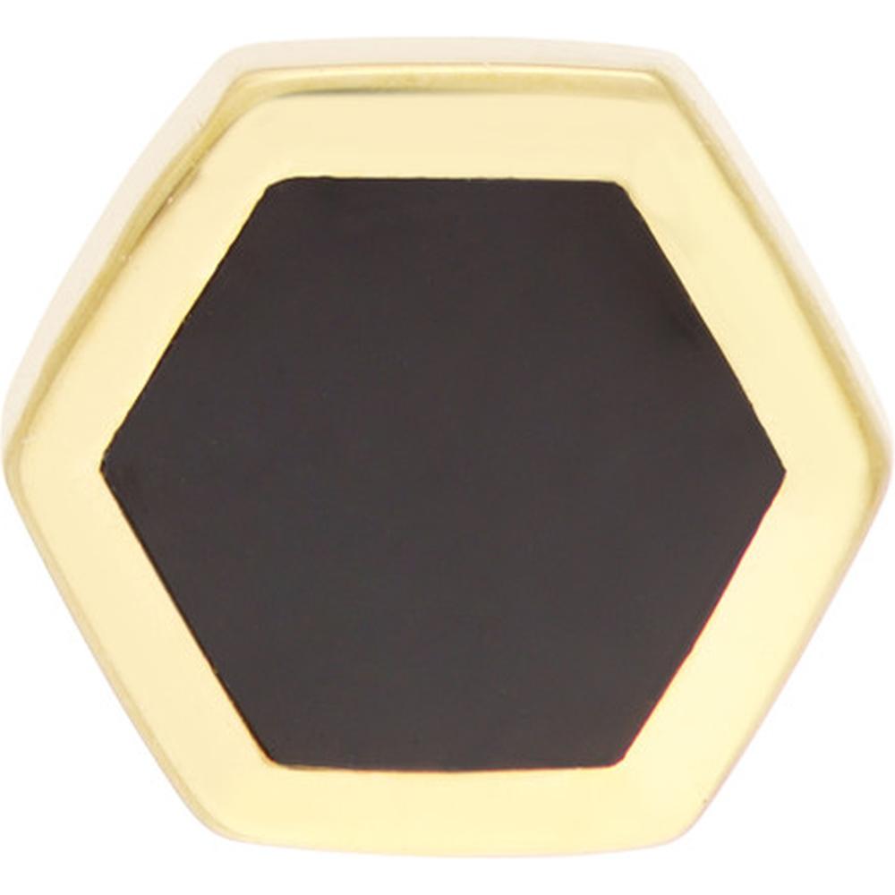 Olas d'Oro - 14K Yellow Gold Hexagon Onyx Enamel Stud Earrings