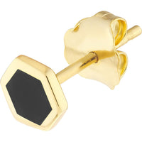 Olas d'Oro - 14K Yellow Gold Hexagon Onyx Enamel Stud Earrings