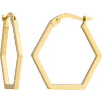 Olas d'Oro - 14K Yellow Gold Hexagon Shape Hoop Earrings  20mm