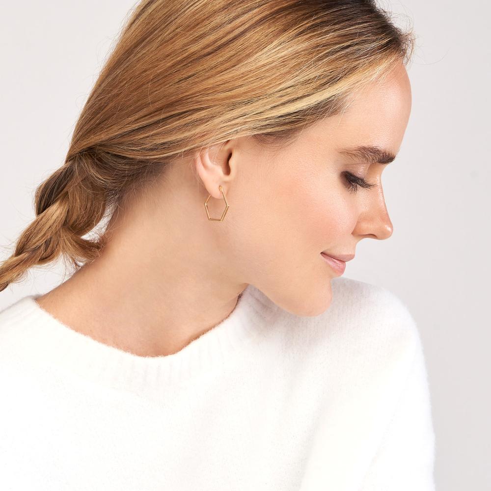 Olas d'Oro - 14K Yellow Gold Hexagon Shape Hoop Earrings  20mm