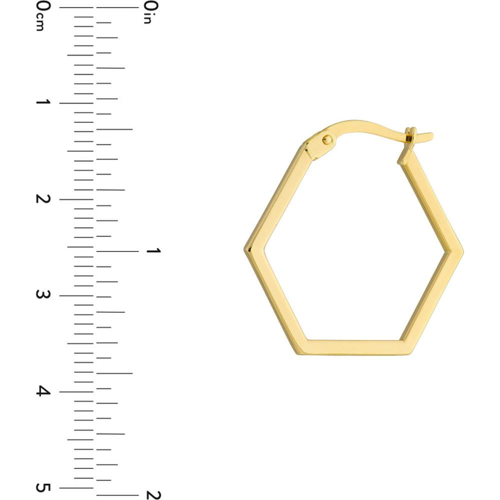Olas d'Oro - 14K Yellow Gold Hexagon Shape Hoop Earrings  20mm