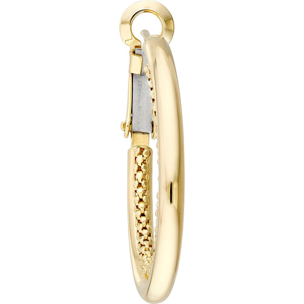 Olas d'Oro - 14K Yellow Gold High Polish Double Hoop Omega Back Earrings with Popcorn Chain Design - 2.70g Total Weight
