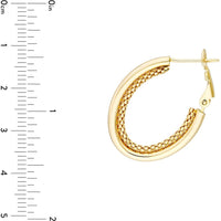 Olas d'Oro - 14K Yellow Gold High Polish Double Hoop Omega Back Earrings with Popcorn Chain Design - 2.70g Total Weight