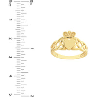 Olas d'Oro - 14K Yellow Gold High-Polished Braided Claddagh Ring with Heart and Crown Design