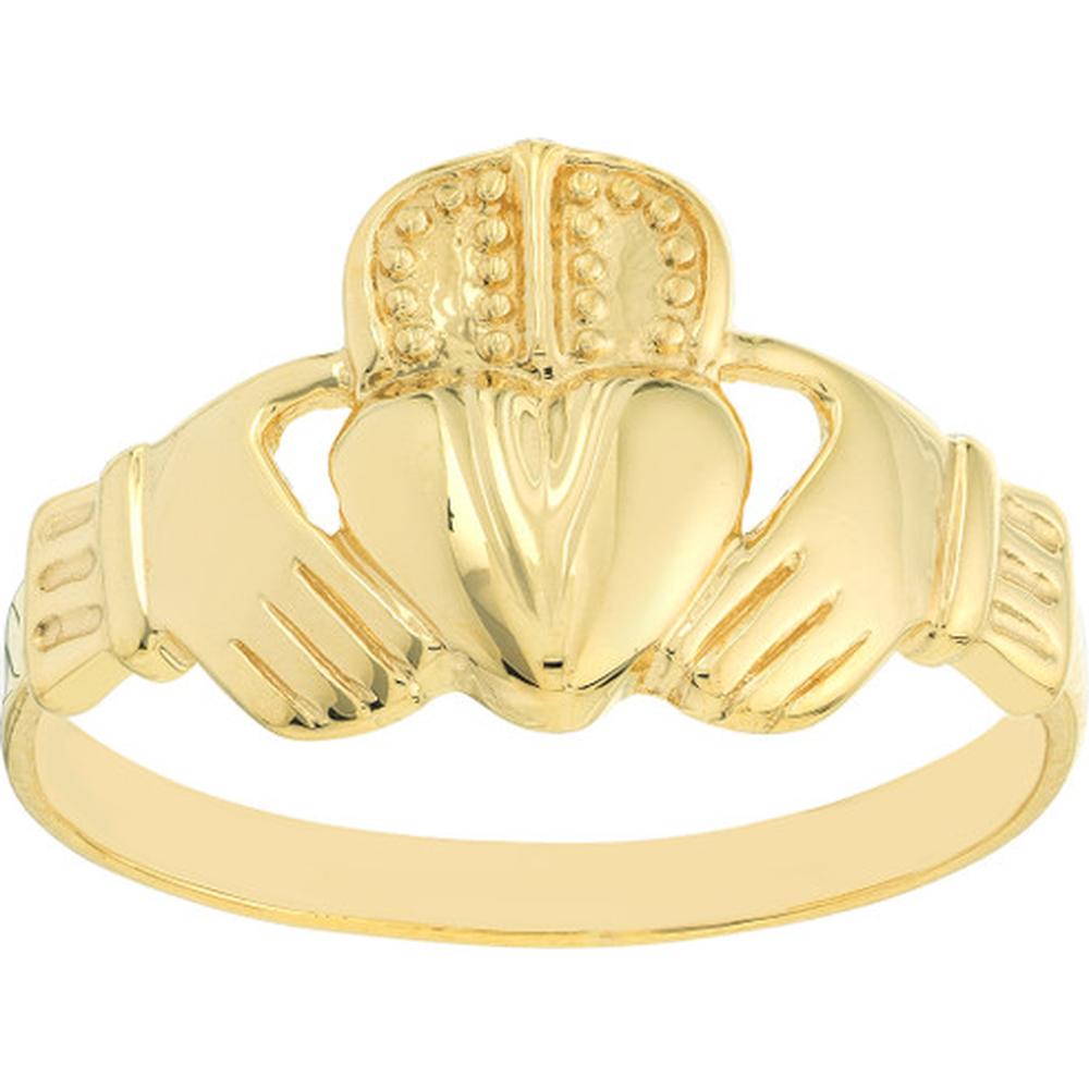 Olas d'Oro - 14K Yellow Gold High-Polished Claddagh Ring for Men  Timeless Love and Loyalty Symbol
