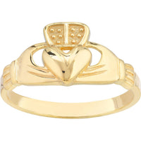 Olas d'Oro - 14K Yellow Gold High-Polished Claddagh Ring for Women - 2.23g