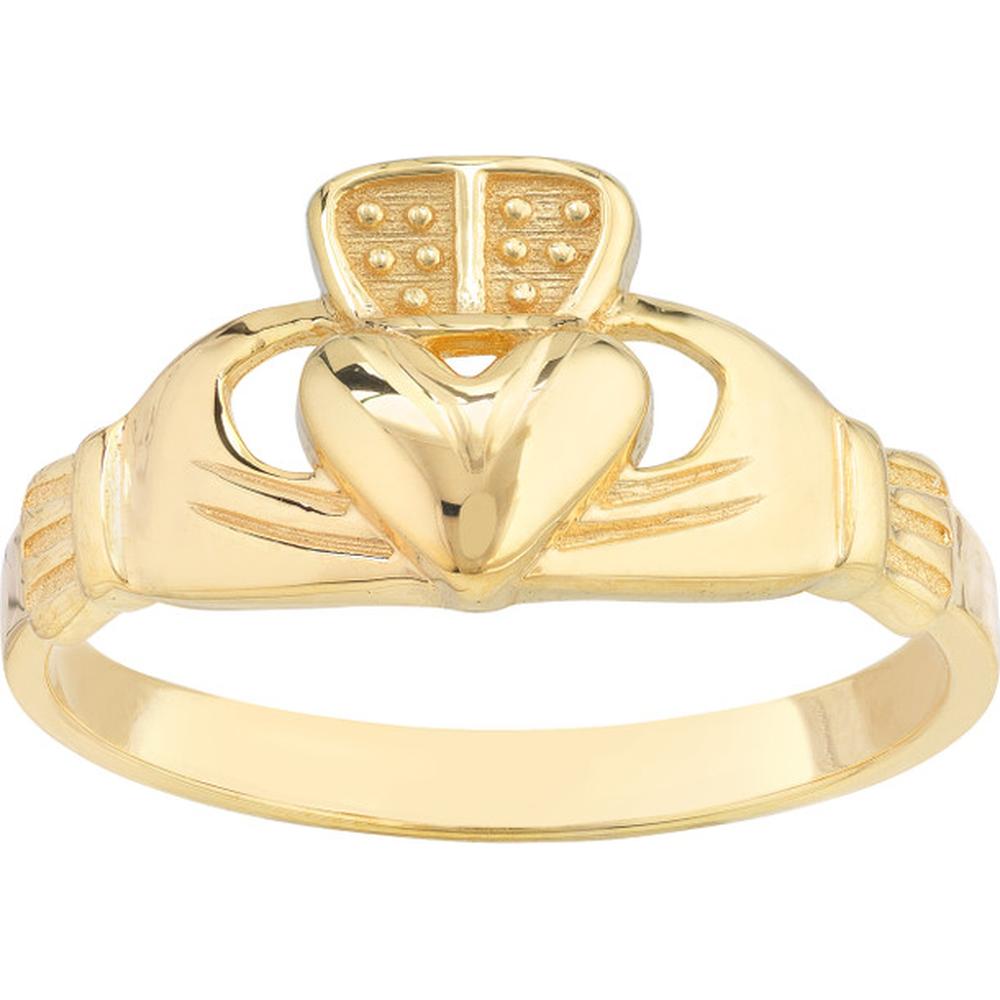 Olas d'Oro - 14K Yellow Gold High-Polished Claddagh Ring for Women - 2.23g