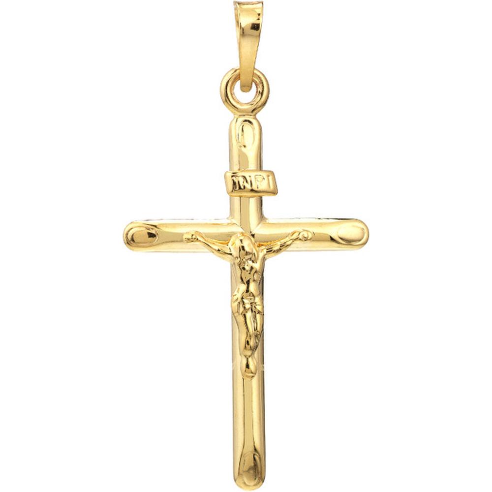 Olas d'Oro - 14K Yellow Gold Hollow 3D Crucifix Pendant - 1.12 Grams