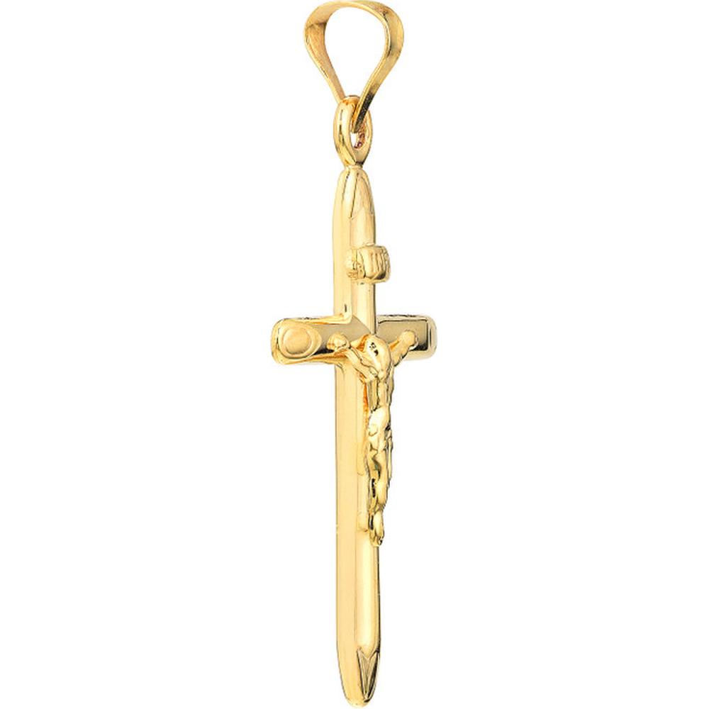 Olas d'Oro - 14K Yellow Gold Hollow 3D Crucifix Pendant - 1.12 Grams