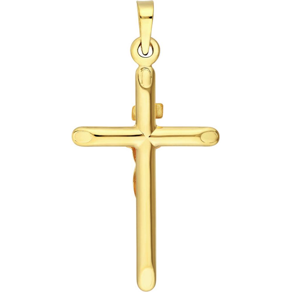 Olas d'Oro - 14K Yellow Gold Hollow 3D Crucifix Pendant - 1.12 Grams