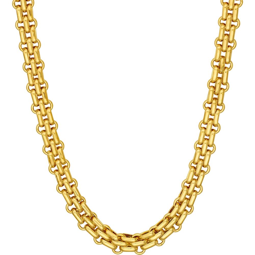 Olas d'Oro - 14K Yellow Gold Hollow Alternating 2-1 Link Chain Necklace - 18.25''