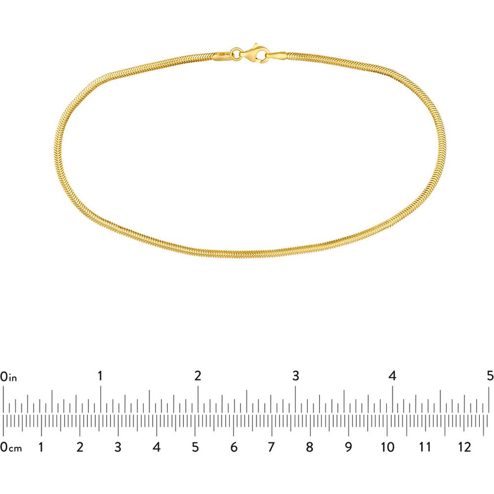 Olas d'Oro - 14K Yellow Gold Hollow Diamond-Cut Snake Anklet with Pear Shape Lobster Clasp