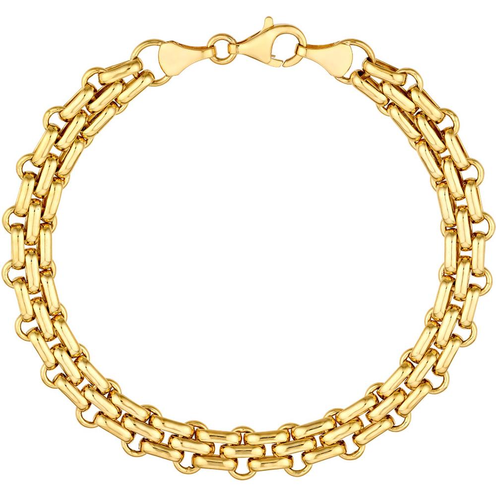 Olas d'Oro - 14K Yellow Gold Hollow Fancy Link Chain Bracelet with Lobster Clasp - 7.38g Total Weight