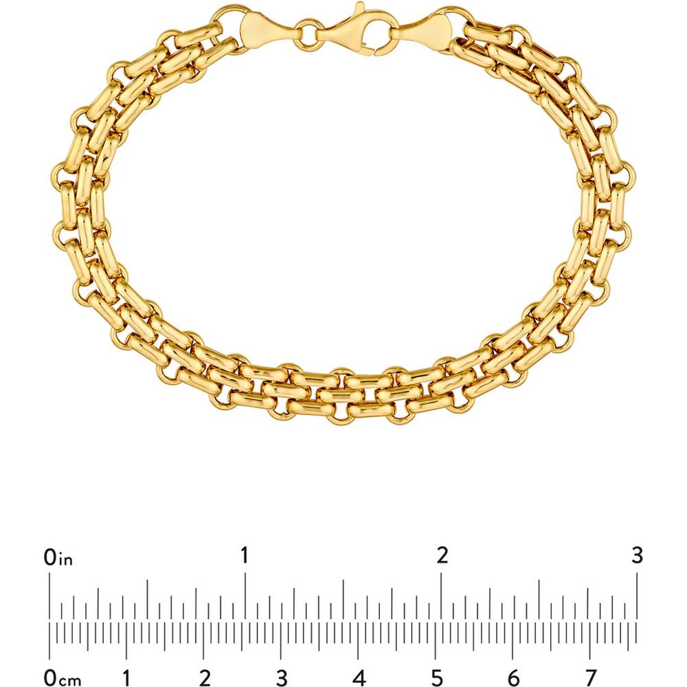 Olas d'Oro - 14K Yellow Gold Hollow Fancy Link Chain Bracelet with Lobster Clasp - 7.38g Total Weight