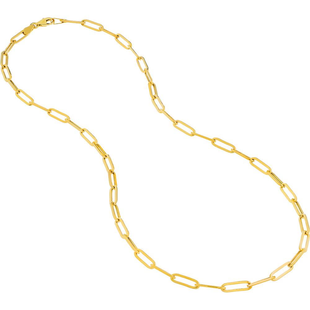 Olas d'Oro - 14K Yellow Gold Hollow Paper Clip Chain Choker Necklace with Pear Lock - 10" Length