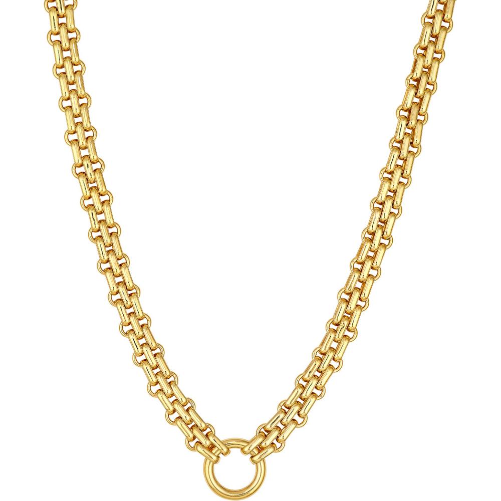 Olas d'Oro - 14K Yellow Gold Hollow Railroad Link Necklace - Lightweight Design with Lobster Clasp