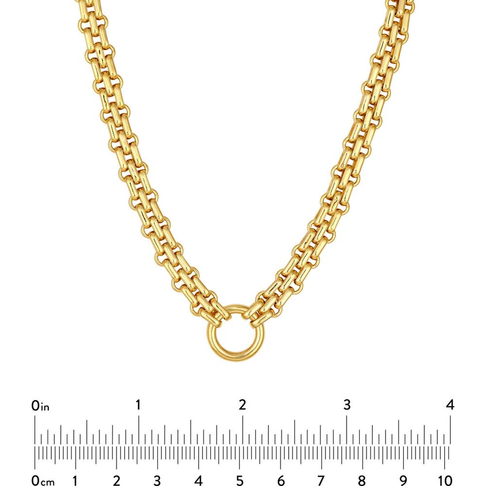 Olas d'Oro - 14K Yellow Gold Hollow Railroad Link Necklace - Lightweight Design with Lobster Clasp