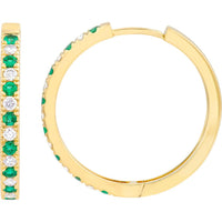 Olas d'Oro - 14K Yellow Gold Hoop Earrings with Emeralds & Diamonds - 0.43 Carat Total Carat Weight