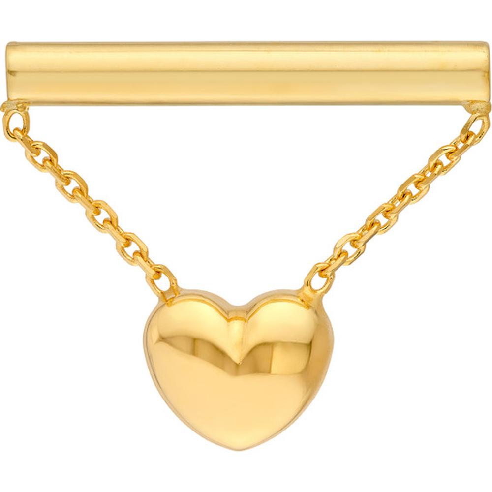 Olas d'Oro - 14K Yellow Gold Horizontal Bar Dangle Earrings with Heart Chain
