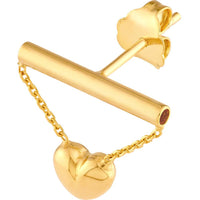 Olas d'Oro - 14K Yellow Gold Horizontal Bar Dangle Earrings with Heart Chain