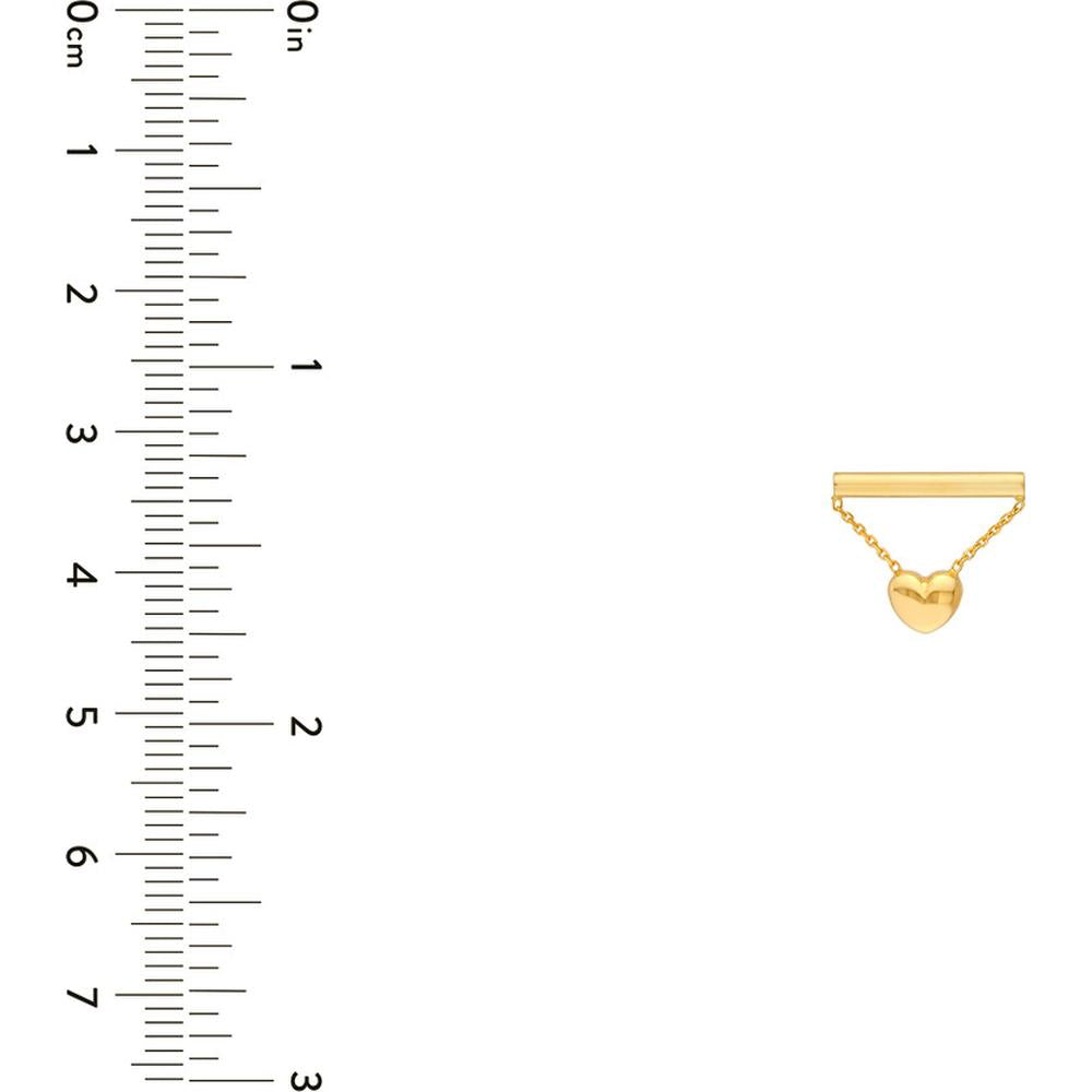 Olas d'Oro - 14K Yellow Gold Horizontal Bar Dangle Earrings with Heart Chain