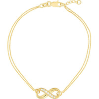 Olas d'Oro - 14K Yellow Gold Infinity Bracelet with Diamond Accent - 0.08 Carat Total Diamond Weight