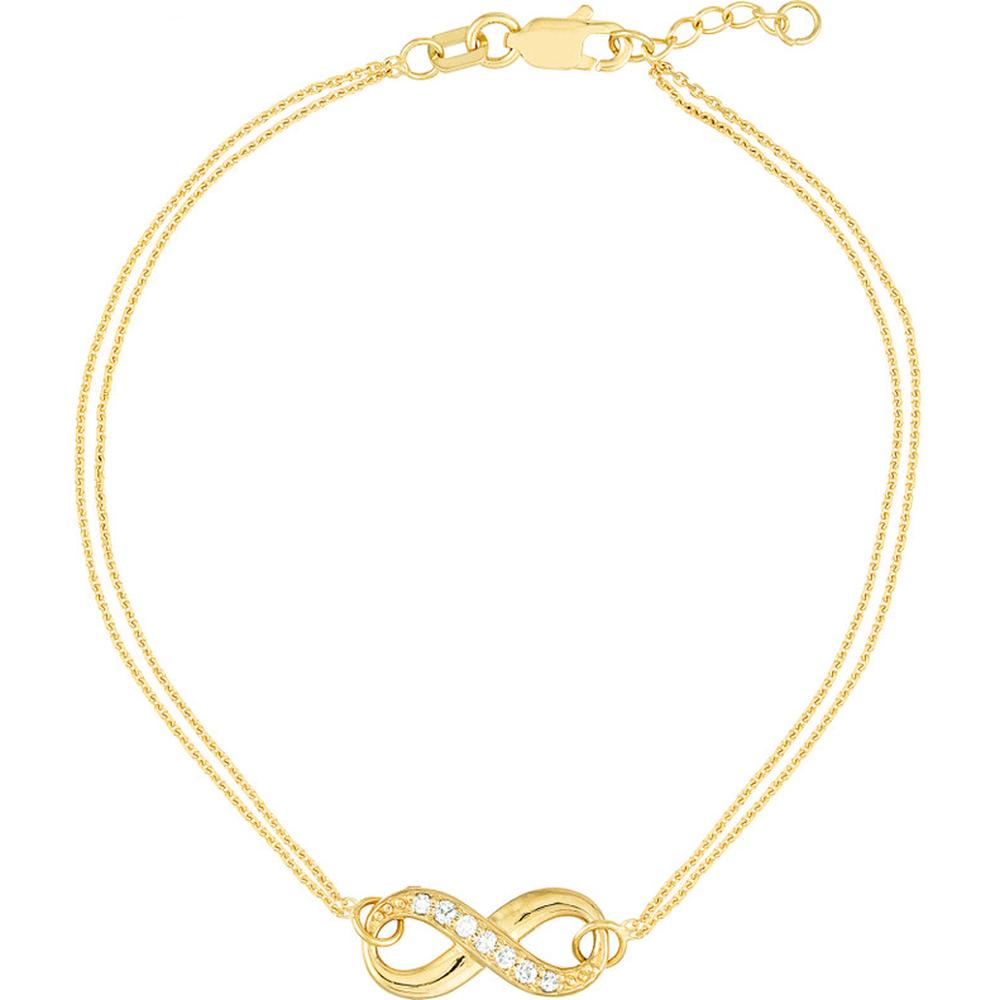 Olas d'Oro - 14K Yellow Gold Infinity Bracelet with Diamond Accent - 0.08 Carat Total Diamond Weight