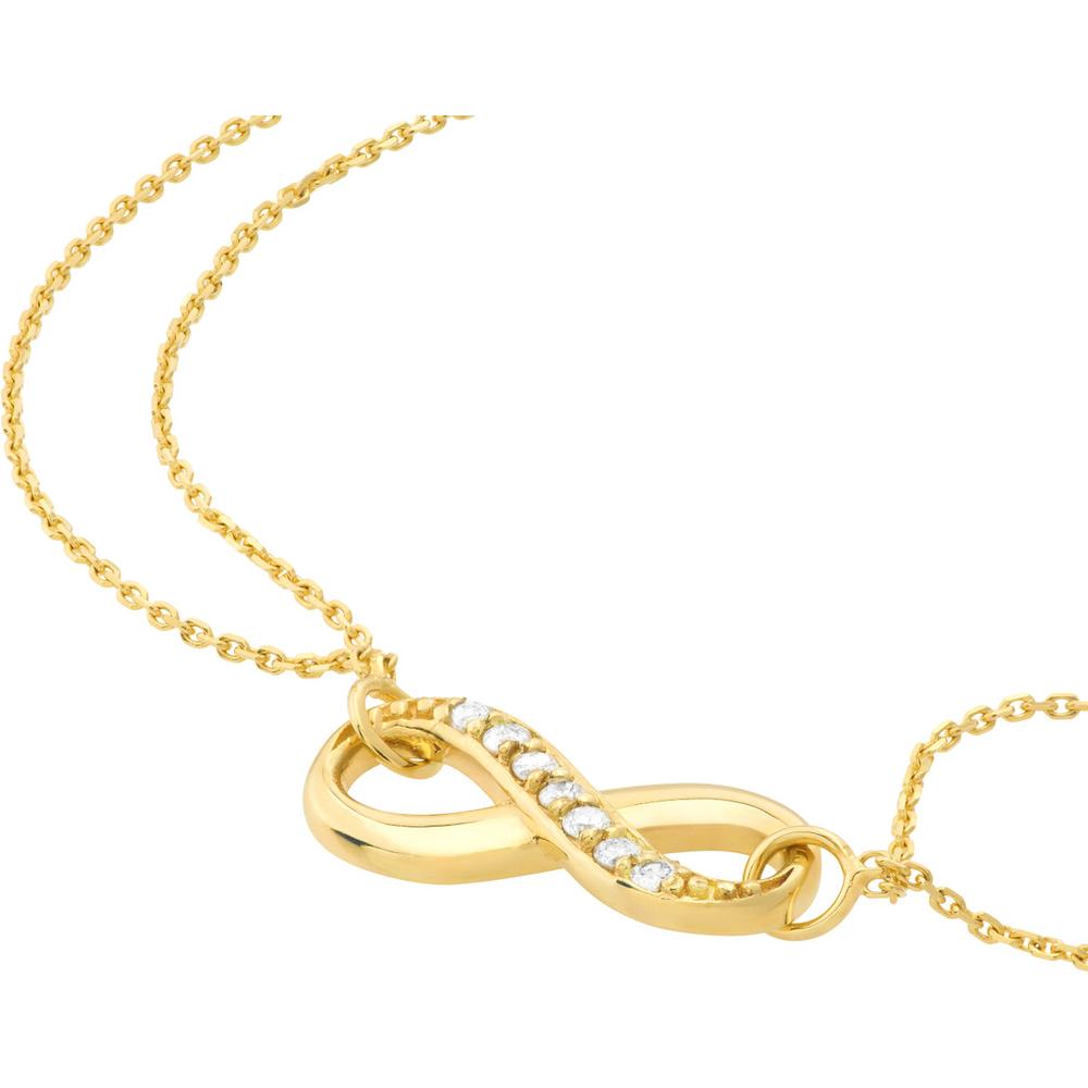 Olas d'Oro - 14K Yellow Gold Infinity Bracelet with Diamond Accent - 0.08 Carat Total Diamond Weight
