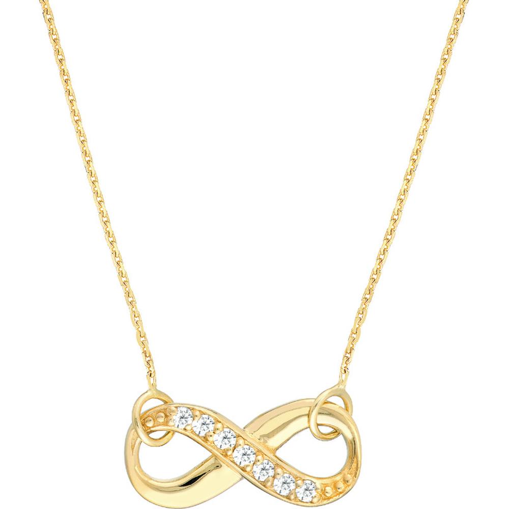Olas d'Oro - 14K Yellow Gold Infinity Necklace with 1/15 Carat Diamond - Adjustable Pendant