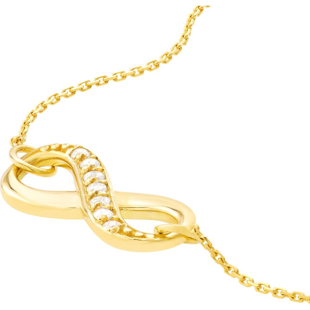 Olas d'Oro - 14K Yellow Gold Infinity Necklace with 1/15 Carat Diamond - Adjustable Pendant