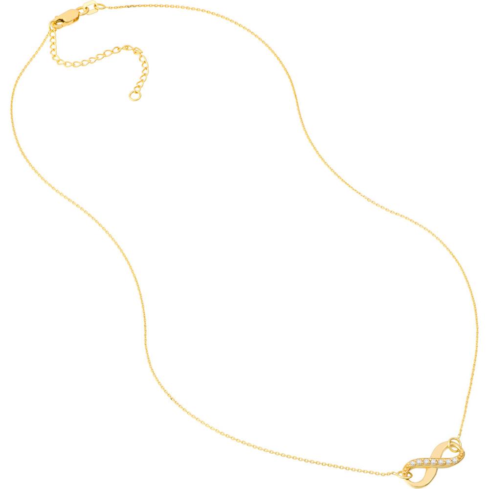 Olas d'Oro - 14K Yellow Gold Infinity Necklace with 1/15 Carat Diamond - Adjustable Pendant