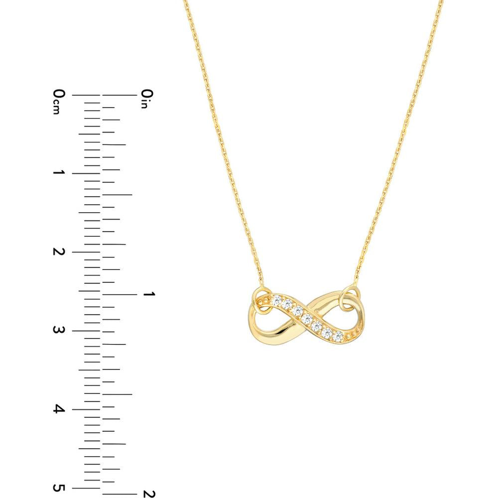 Olas d'Oro - 14K Yellow Gold Infinity Necklace with 1/15 Carat Diamond - Adjustable Pendant