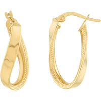 Olas d'Oro - 14K Yellow Gold Inside-Textured Curved Oval Hoop Earrings - 1.90 Grams Total Weight
