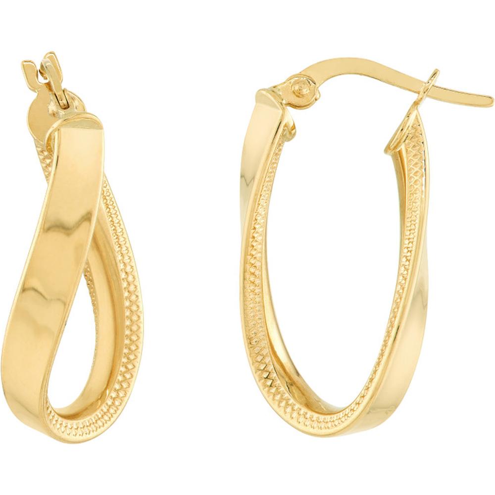 Olas d'Oro - 14K Yellow Gold Inside-Textured Curved Oval Hoop Earrings - 1.90 Grams Total Weight