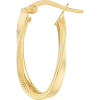 Olas d'Oro - 14K Yellow Gold Inside-Textured Curved Oval Hoop Earrings - 1.90 Grams Total Weight