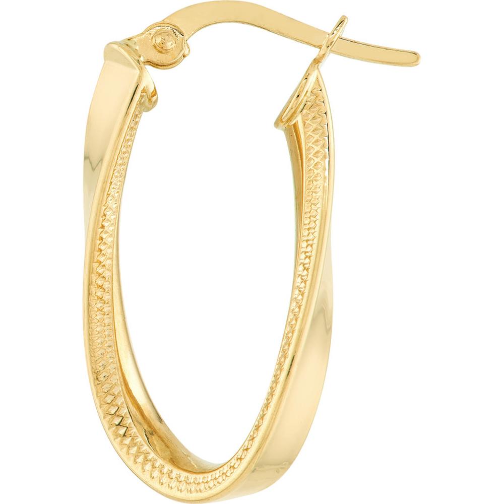 Olas d'Oro - 14K Yellow Gold Inside-Textured Curved Oval Hoop Earrings - 1.90 Grams Total Weight