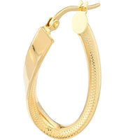 Olas d'Oro - 14K Yellow Gold Inside-Textured Curved Oval Hoop Earrings - 1.90 Grams Total Weight