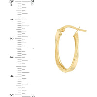 Olas d'Oro - 14K Yellow Gold Inside-Textured Curved Oval Hoop Earrings - 1.90 Grams Total Weight