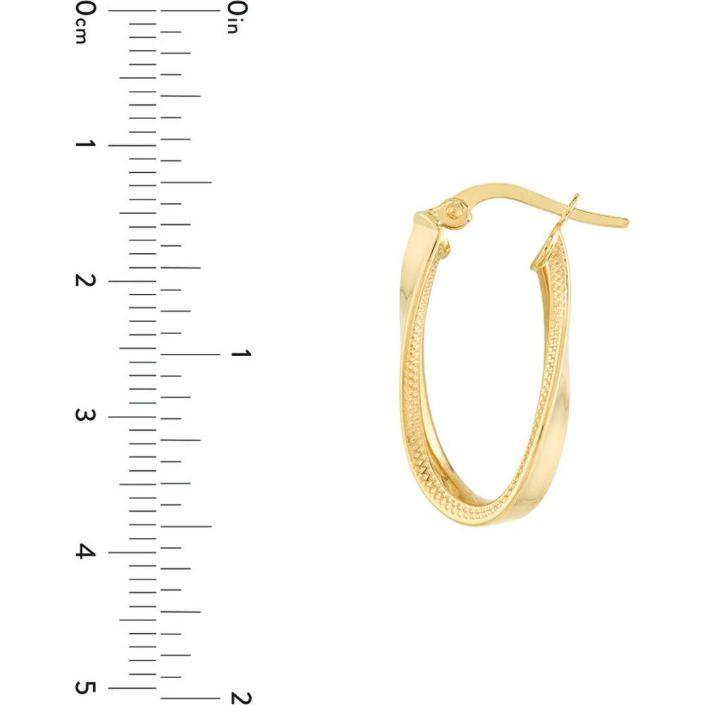 Olas d'Oro - 14K Yellow Gold Inside-Textured Curved Oval Hoop Earrings - 1.90 Grams Total Weight