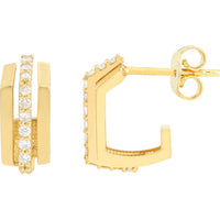 Olas d'Oro - 14K Yellow Gold J Hoop Earrings with Diamonds - 0.26 Carat Total Diamond Weight