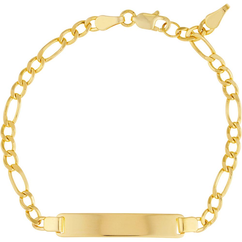 Olas d'Oro - 14K Yellow Gold Kids Engravable ID Bracelet on Figaro Chain  Personalized with 2 Initials