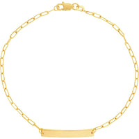 Olas d'Oro - 14K Yellow Gold Kids ID Bracelet on Diamond-Cut Long Anchor Chain - Engravable with Lobster Clasp