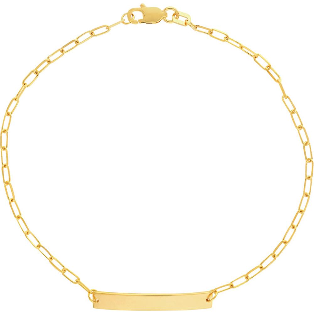 Olas d'Oro - 14K Yellow Gold Kids ID Bracelet on Diamond-Cut Long Anchor Chain - Engravable with Lobster Clasp